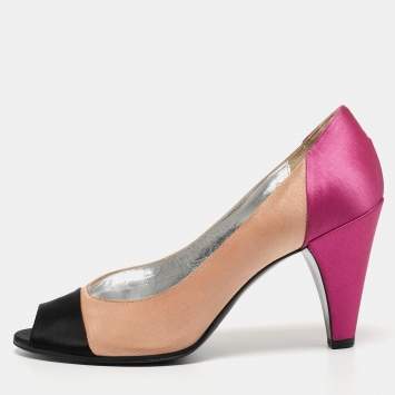 Pre Owned Marc by Marc Jacobs Tricolor Satin Peep Toe Pumps Size 37