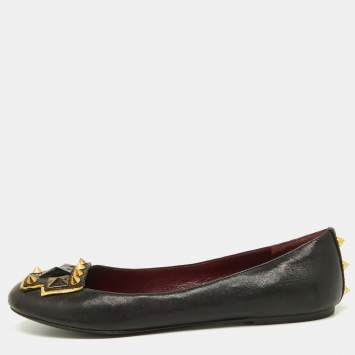 Pre Owned Marc by Marc Jacobs Black Leather Spike Ballet Flats Size 37