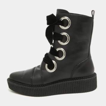 Pre Owned Marc by Marc Jacobs Black Leather Ankle Boots Size 37.5