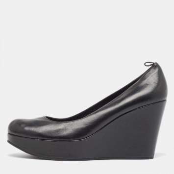 Pre Owned Marc by Marc Jacobs Black Leather Wedge Platform Pumps Size 37