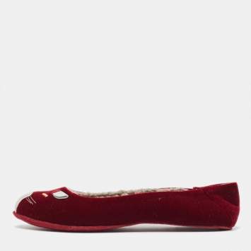 Pre Owned Marc by Marc Jacobs Burgundy Velvet Cat Ballet Flats Size 37.5