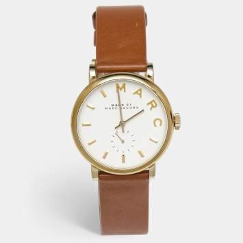 Pre Owned Marc By Marc Jacobs White Gold Plated Stainless Steel Leather Baker MBM1316 Women's Wristwatch 36.50 mm