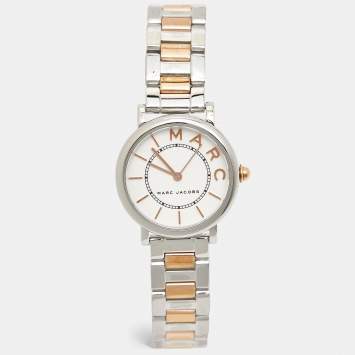 Pre Owned Marc By Marc Jacobs White Two-Tone Stainless Steel Roxy MJ3553 Women's Wristwatch 28 mm