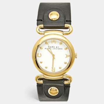 Pre Owned ساعة يد نسائية مارك باي مارك جاكوبس MBM1304 موللي ستانلس ستيل ذهبية المينا بيض�اء جلد 36 مم