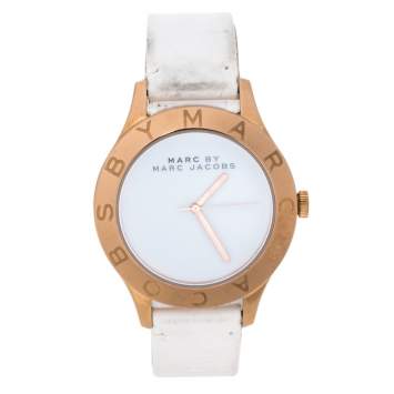 Pre Owned Marc By Marc Jacobs White Rose Gold Tone Stainless Steel MBM1201 Women's Wristwatch 40 mm