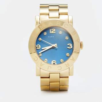 Pre Owned Marc By Marc Jacobs Blue Gold Plated Stainless Steel Amy MBM3166 Women's Wristwatch 36 mm