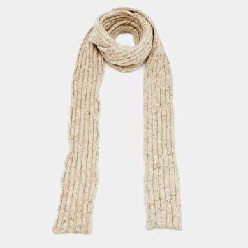 Pre Owned Marc Jacobs Beige Marled Cashmere Rib Knit Slim Muffler