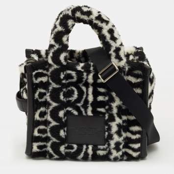 Pre Owned Marc Jacobs Black/White Monogram Faux Fur Medium The Teddy Tote 