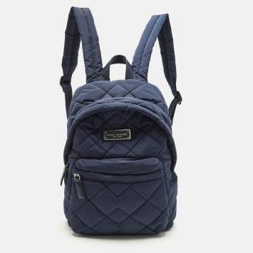 Pre Owned Marc Jacobs Front Pocket Navy Blue Quilted Nylon Backpack