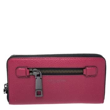 Pre Owned Marc Jacobs Raspberry Pink Leather Gotham Zip Around Wallet