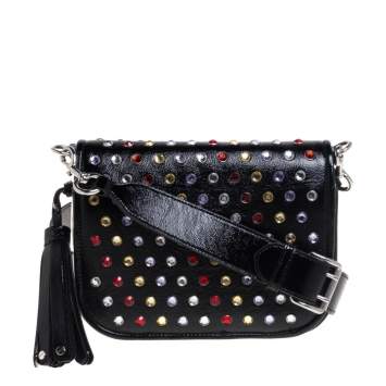 مملوكة مسبقًا Marc Jacobs Black Patent Leather Jewel Embellished Courier Crossbody Bag