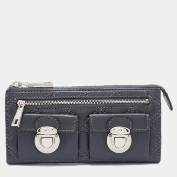 Pre Owned Marc Jacobs Dark Grey Quilted Leather Zip Continental Wallet
