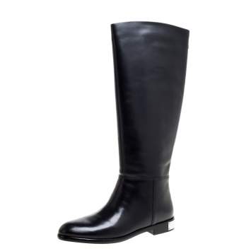 Pre Owned Marc By Marc Jacobs Black Leather Kip Knee Length Boots Size 39