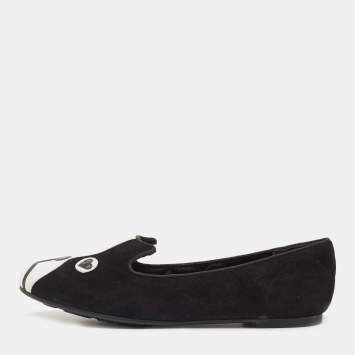 Pre Owned Marc by Marc Jacobs Black/White Suede and Leather Cat Ballet Flats Size 36
