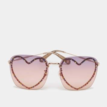 Pre Owned Marc Jacobs Pink/Purple Gradient Crystal Heart Square Sunglasses