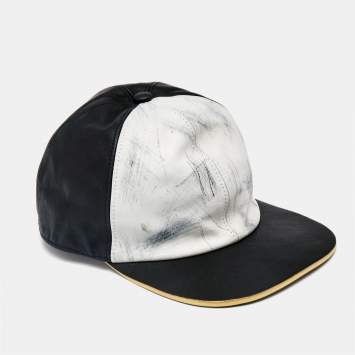 Pre Owned Marc Jacobs Black/White Leather Baseball Cap M
