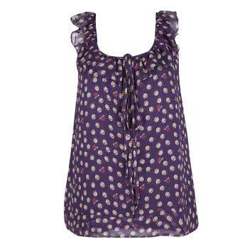 Pre Owned Marc Jacobs Purple Printed Chiffon Ruffle Trim Sleeveless Top S