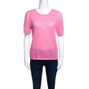 Pre Owned Marc Jacobs Pink Rib Trim Perforated Cotton Knit Top M
