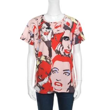 Pre Owned Marc Jacobs Multicolor Embellished Eye Detail Pop Art Face Printed Cotton T- Shirt XS/S