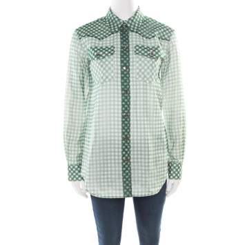 Pre Owned Marc Jacobs Green and White Checked Organza Long Sleeve Shirt S