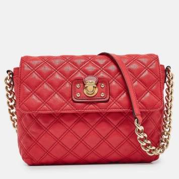 Pre Owned Marc Jacobs Red Quilted Leather Large Single Flap Shoulder Bag