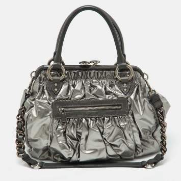 Pre Owned Marc Jacobs Silver Coated Canvas and Leather Stam Bag