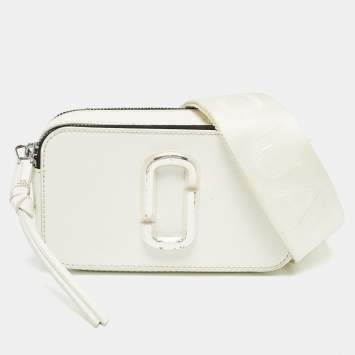 Pre Owned Marc Jacobs White Patent Leather Snapshot Crossbody Bag