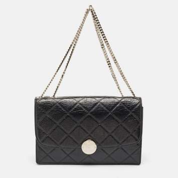 Pre Owned Marc Jacobs Black Glossy Quilted Leather Trouble Flap Shoulder Bag