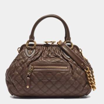 Pre Owned Marc Jacobs Dark Brown Quilted Leather Stam Satchel