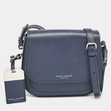 Pre Owned Marc Jacobs Navy Blue Leather Mini Rider Crossbody Bag