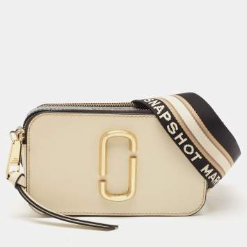 Marc Jacobs Beige/Black Patent Leather Snapshot Crossbody Bag