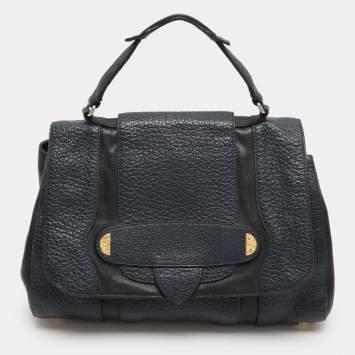 Pre Owned Marc Jacobs Navy Blue/Black Leather Thompson Top Handle Bag