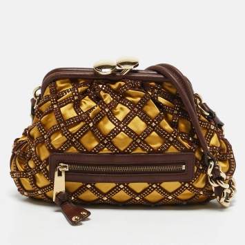 Marc Jacobs Brown/Yellow Laser Cut Suede and Satin Crystal Stam Shoulder Bag