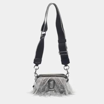 Marc Jacobs Grey/Black Faux Fur and Leather The Creature Snapshot Crossbody Bag