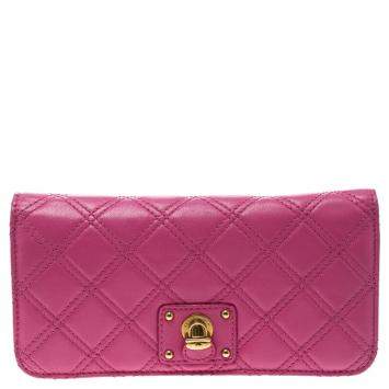 Pre Owned Marc Jacobs Pink Quilted Leather Continental Wallet