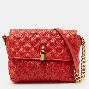 Pre Owned Marc Jacobs Red Quilted Snake Embossed Leather Flap Padlock Shoulder Bag