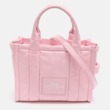 Pre Owned Marc Jacobs The Tote Small Pink Shiny Crinkle Leather Tote