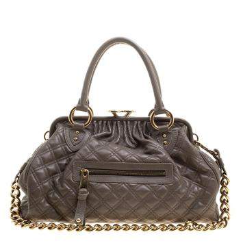 Pre Owned Marc Jacobs Dark Beige Quilted Leather Stam Shoulder Bag
