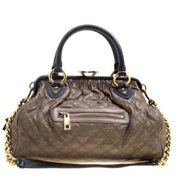 Pre Owned Marc Jacobs Gun Metal Quilted Leather Stam Shoulder Bag
