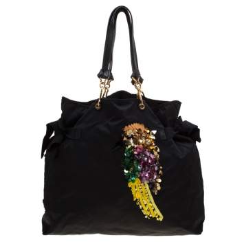 Pre Owned Marc Jacobs Black Nylon Tropical Chappy Bird Tote