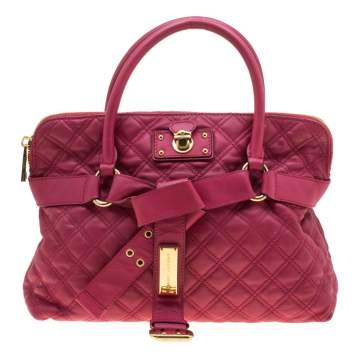 Pre Owned Marc Jacobs Dark Pink Quilted Leather Bruna Belted Tote