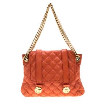 Pre Owned Marc Jacobs Orange Quilted Leather Mary Shoulder Bag