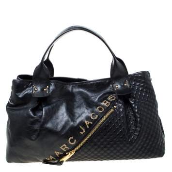 Pre Owned Marc Jacobs Black Leather Studded Logo Tote         