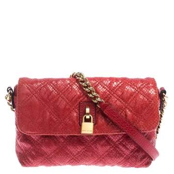 Pre Owned Marc Jacobs Red Quilted Leather Flap Padlock Shoulder Bag
