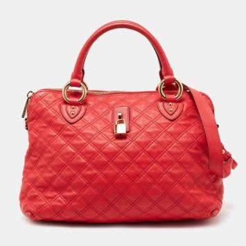 Pre Owned Marc Jacobs Coral Red Quilted Leather Rio Satchel