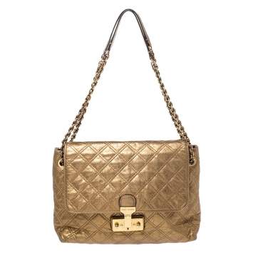 Pre Owned Marc Jacobs Metallic Gold Quilted Leather Flap Shoulder Bag