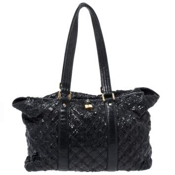 Pre Owned Marc Jacobs Black Quilted Snakeskin Embossed Leather Tote