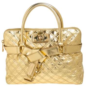 Pre Owned Marc Jacobs Gold Quilted Leather Bruna Belted Tote