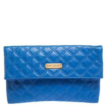 مملوكة مسبقًا Marc Jacobs Blue Quilted Leather Foldover Clutch
