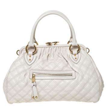 Pre Owned Marc Jacobs Ivory Quilted Leather Stam Satchel